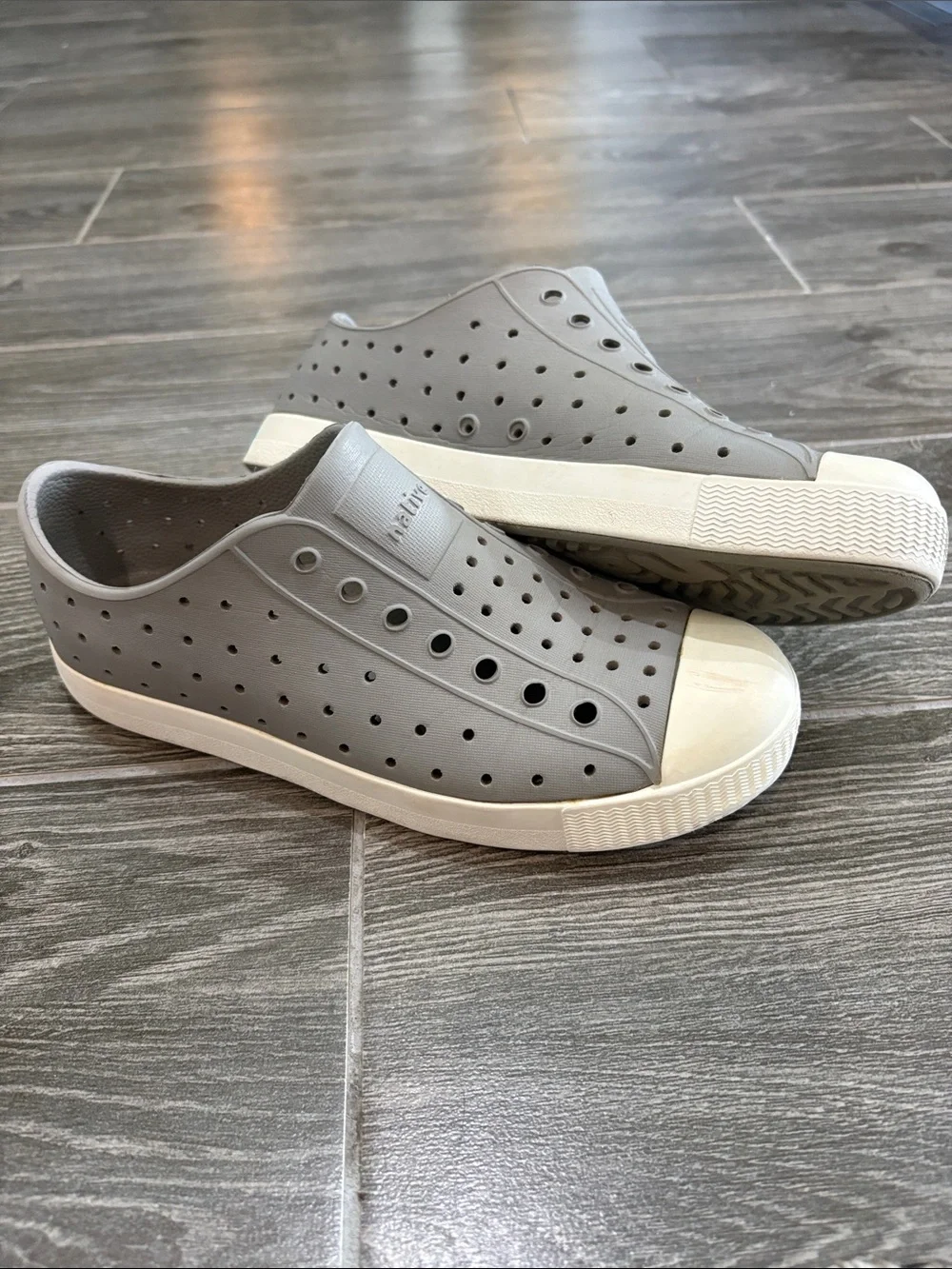 Native Jefferson Slip-On Sneakers in Grey with White Toe